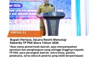 Bupati Heriyus, secara resmi menutup Rakerda TP PKK Murung Raya 2026